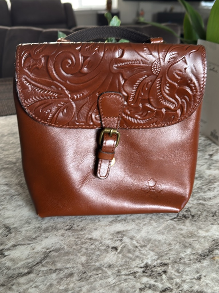 Patricia Nash Embossed Leather Convertible Mini Backpack Brown